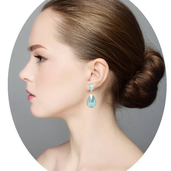 Blue & Gold Teardrop Earrings 2" Wedding Party - Picture 2 of 3